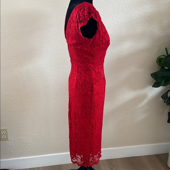 $240 NWT ABS by Allen Schwartz Lace Red Flutter Sleeve Pencil Dress 0133 - Picture 6 of 13